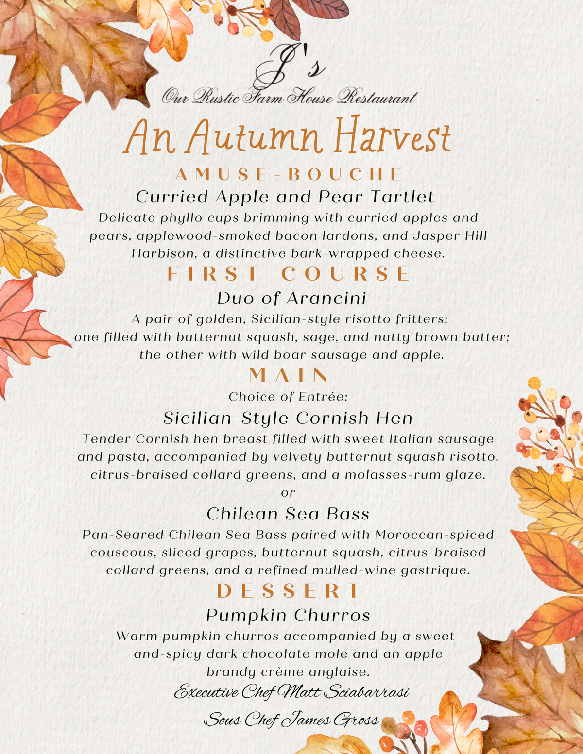An Autumn Harvest Farm House Dinner - Sunday, November 22, 5:30pm