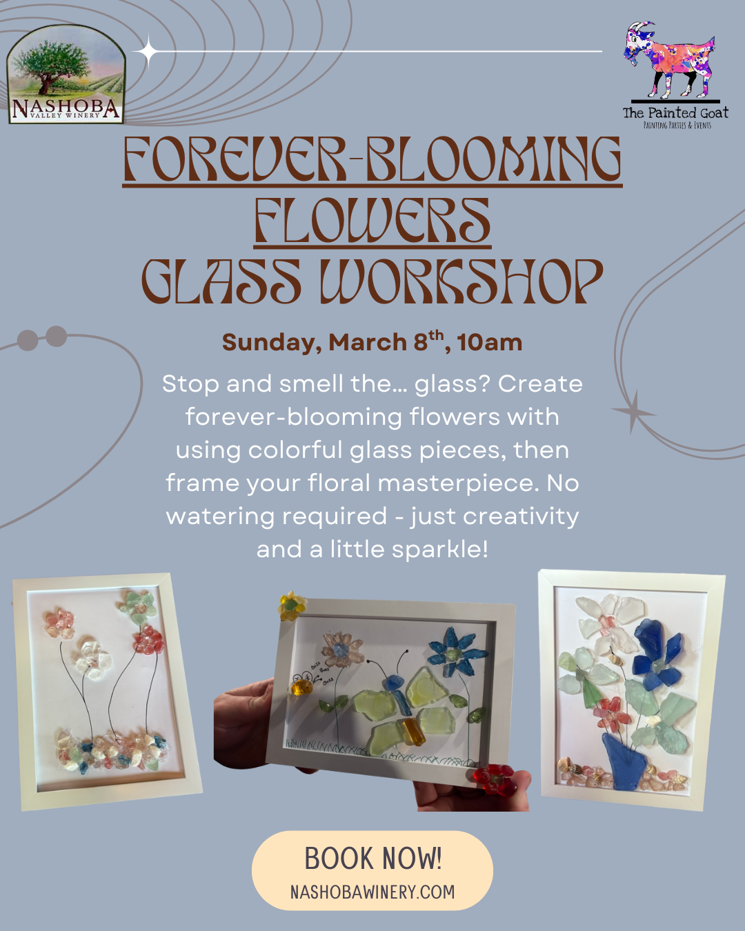 🌸Forever-Blooming Flowers Glass Workshop - Sunday, March 8th, 10am