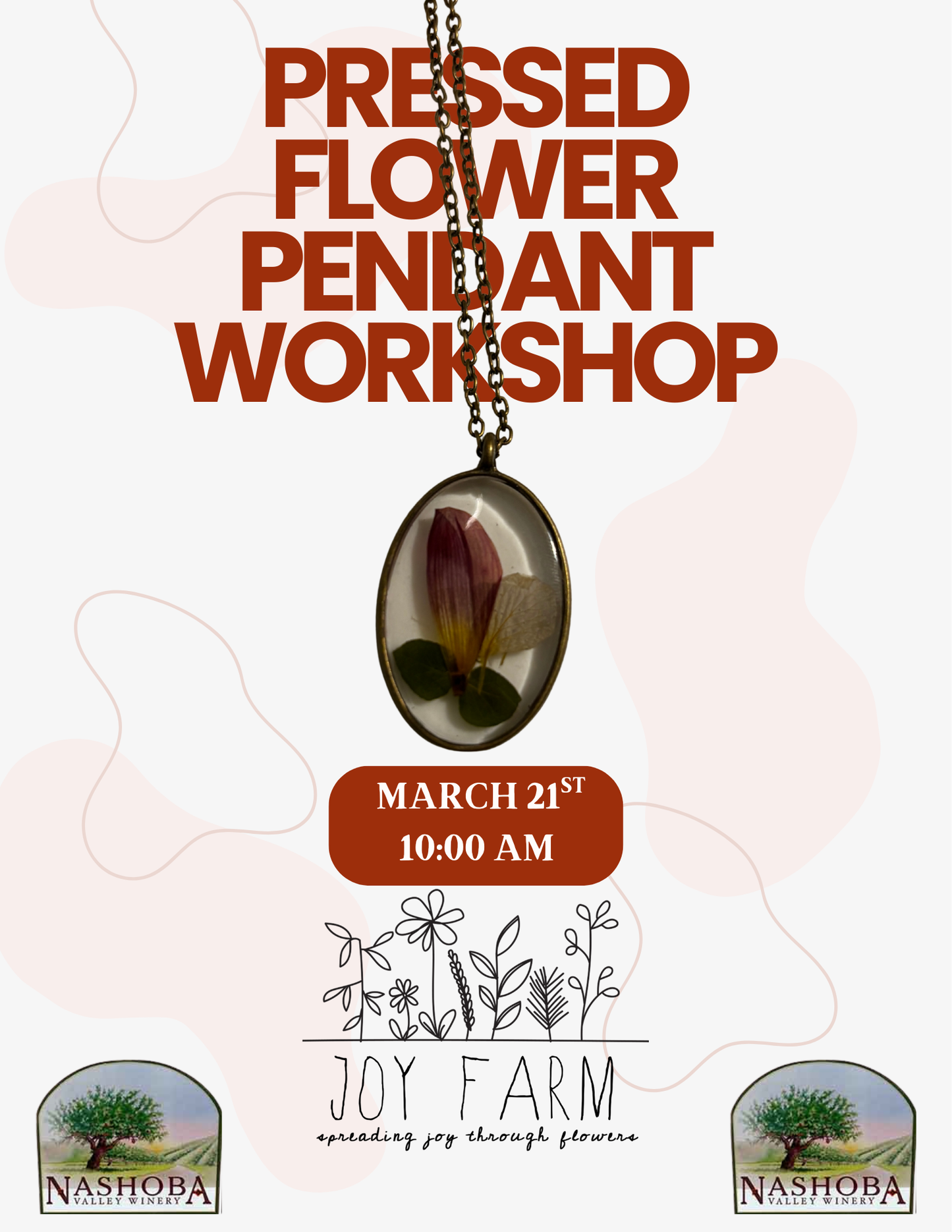 Pressed Flower Pendant Workshop - Saturday, March 21st, 10am