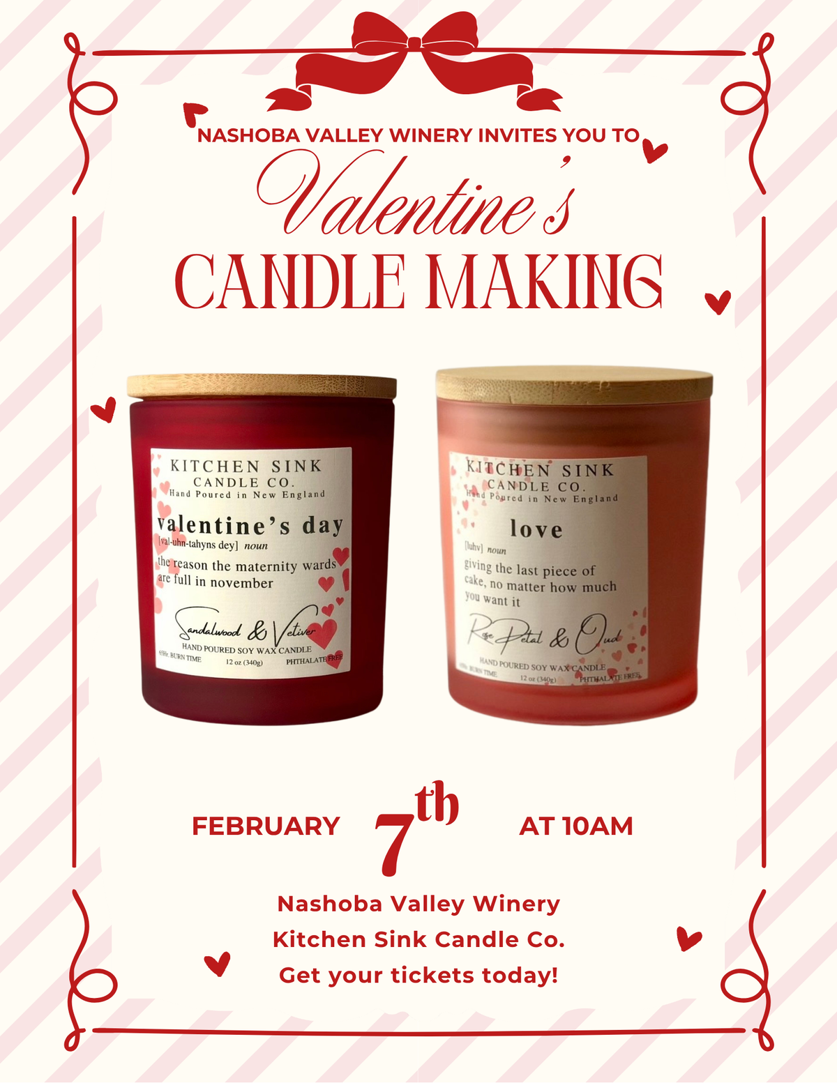 Valentine's Candle Making Workshop - Sunday, February 7th, 10:am