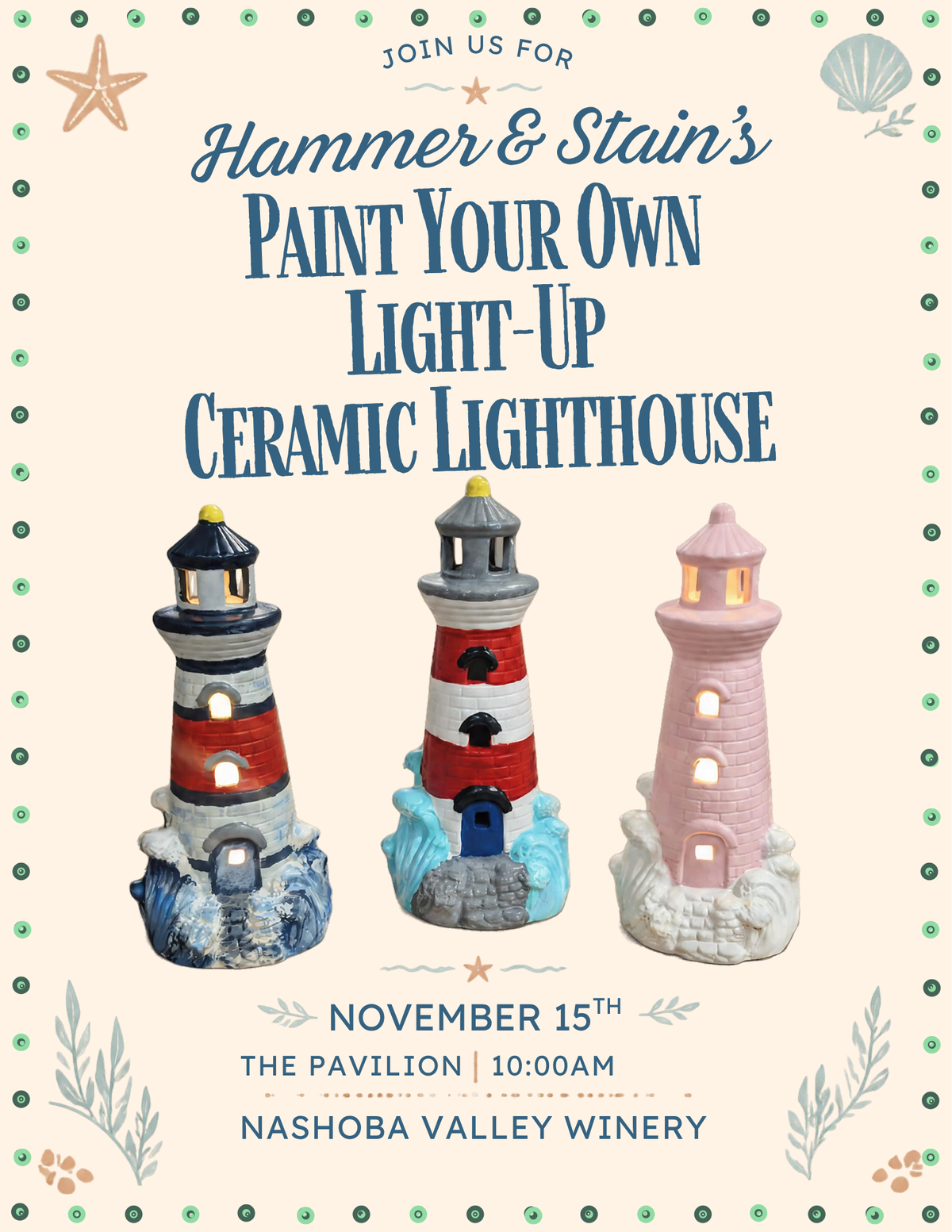 Paint Your Own Light-Up Ceramic Lighthouse Workshop – Sunday, November 15th, 10am