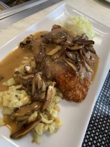 German Hunter’s Pork Jäger Schnitzel - March 23rd  The trip to Bolton is easier that a trip to Munich